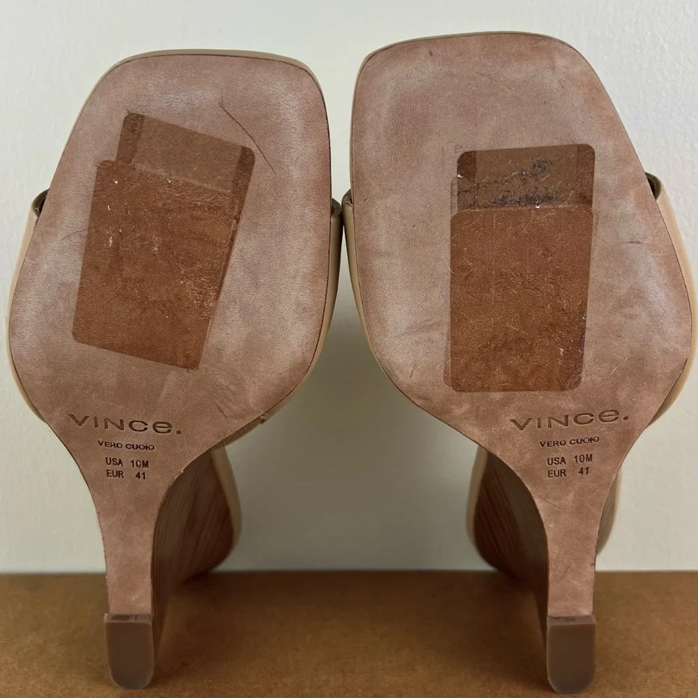 NEW VINCE BEIGE LEATHER WEDGE SANDALS - Picture 12 of 12